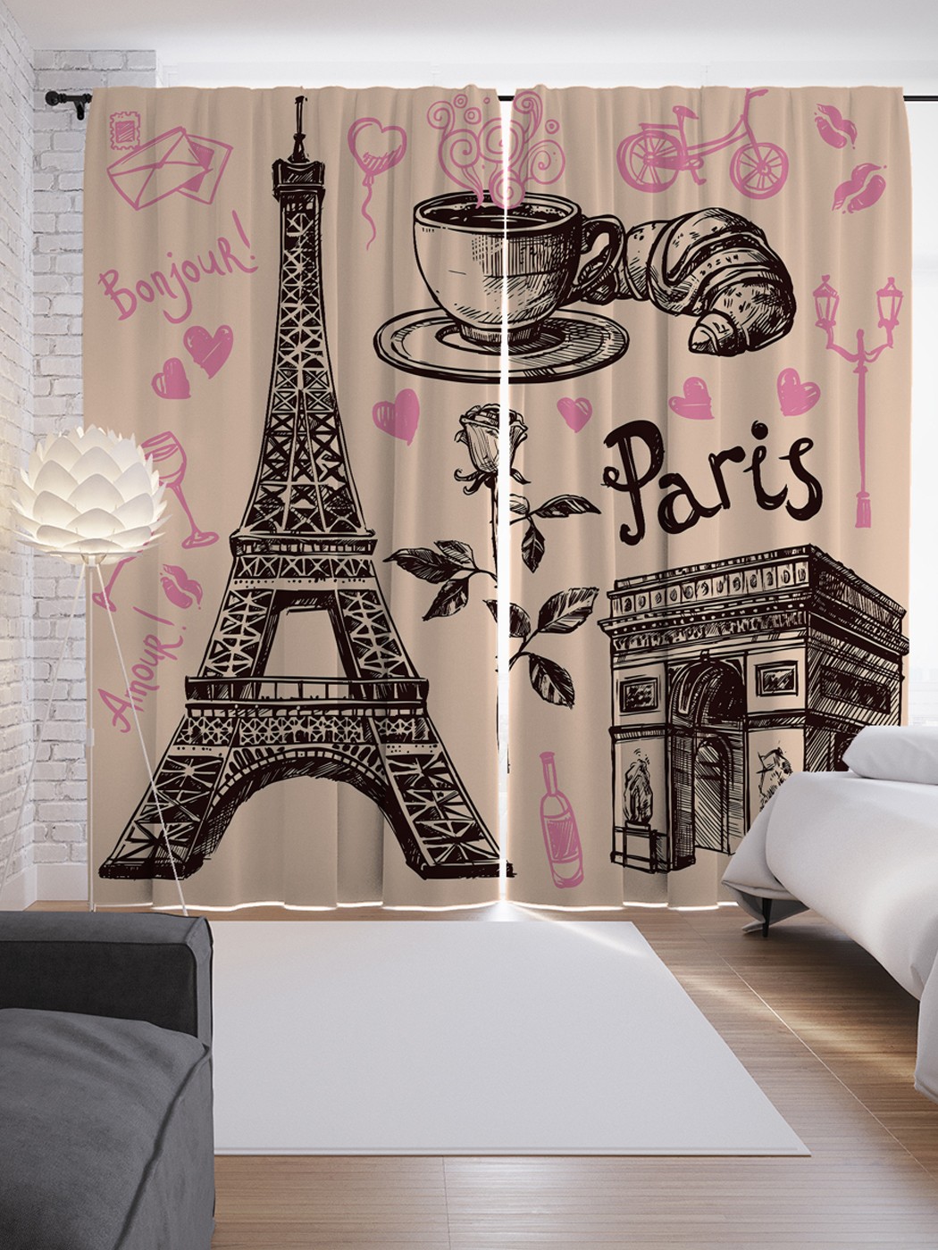 фото Шторы с фотопечатью "кофе в париже" из сатена, 290х265 см joyarty