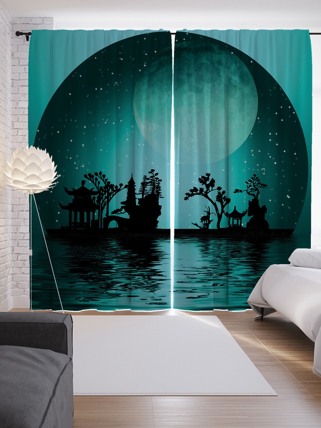 фото Шторы с фотопечатью "японские ночи" из сатена, 290х265 см joyarty