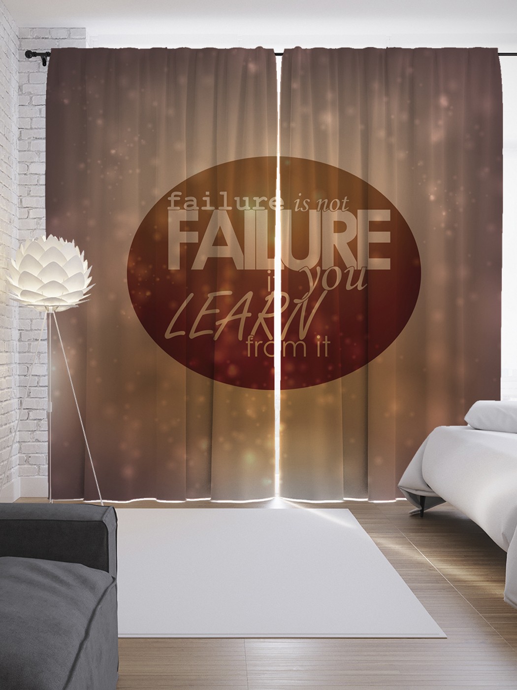 фото Шторы с фотопечатью "учись на своих ошибках" из сатена, 290х265 см joyarty