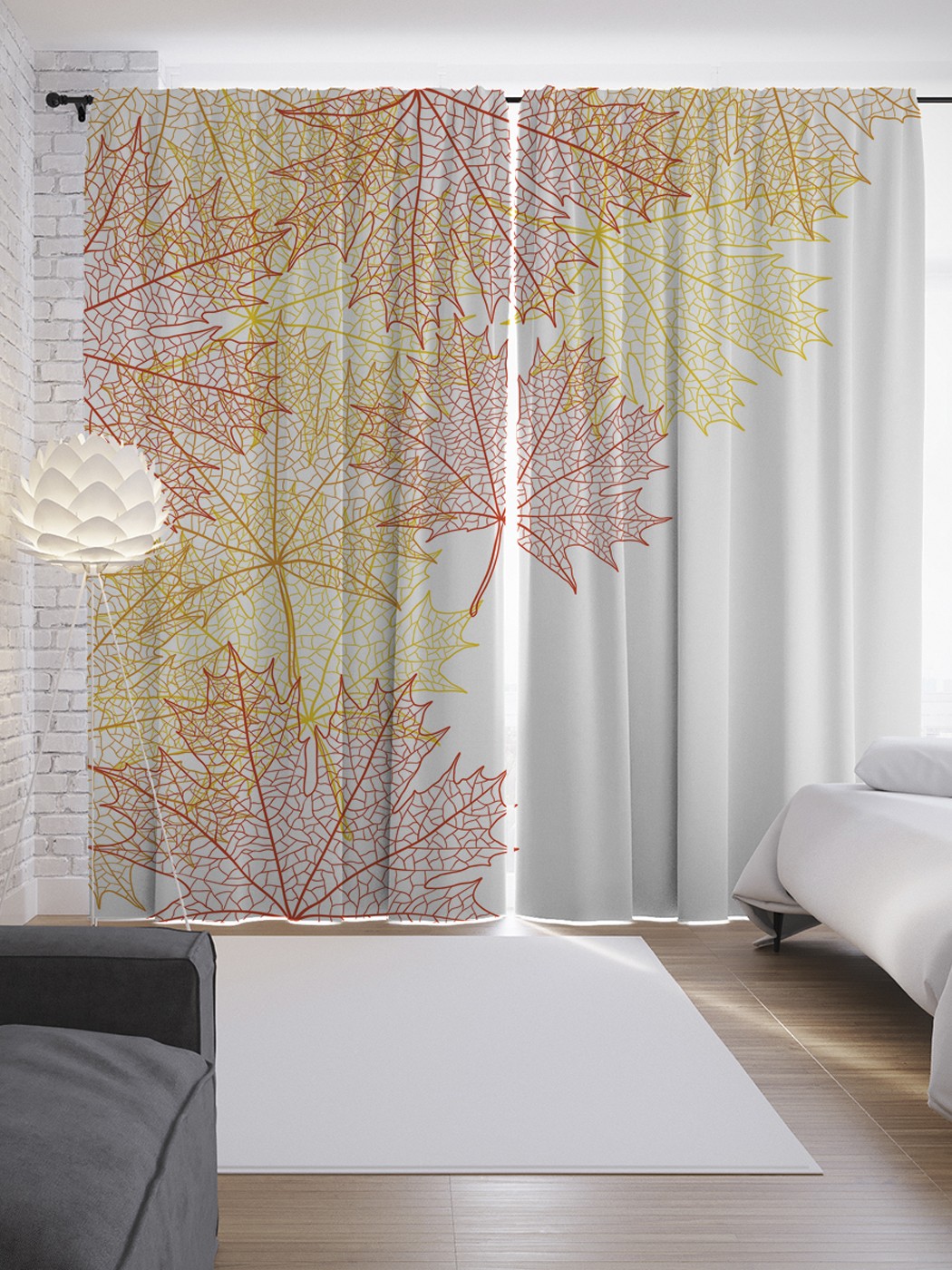фото Шторы с фотопечатью "листья клена" из сатена, 290х265 см joyarty