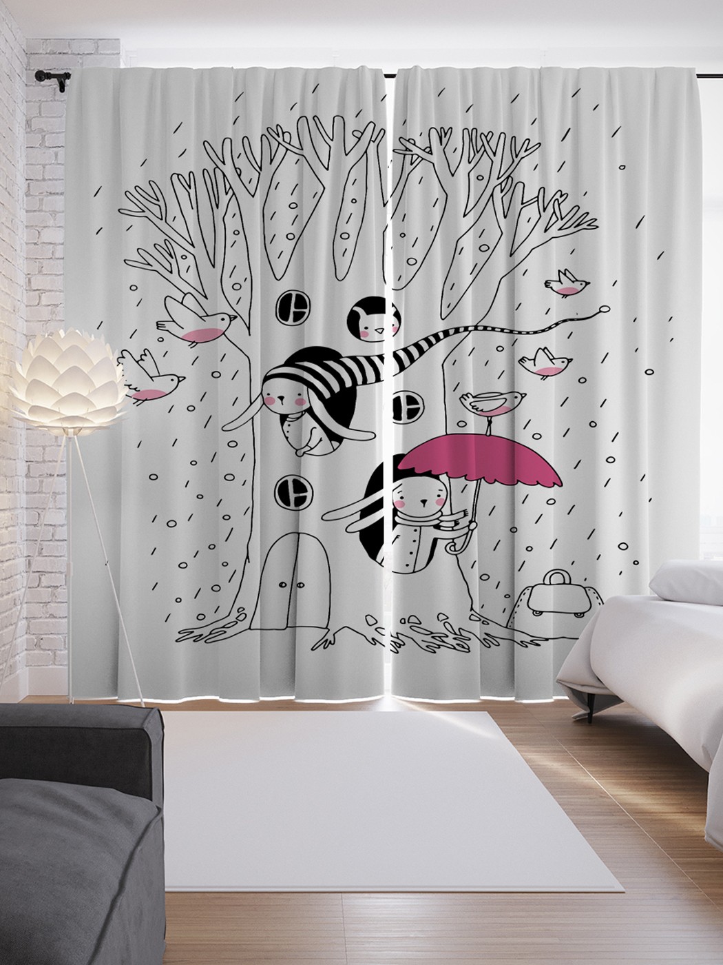 фото Шторы с фотопечатью "домик для зайцев" из сатена, 290х265 см joyarty