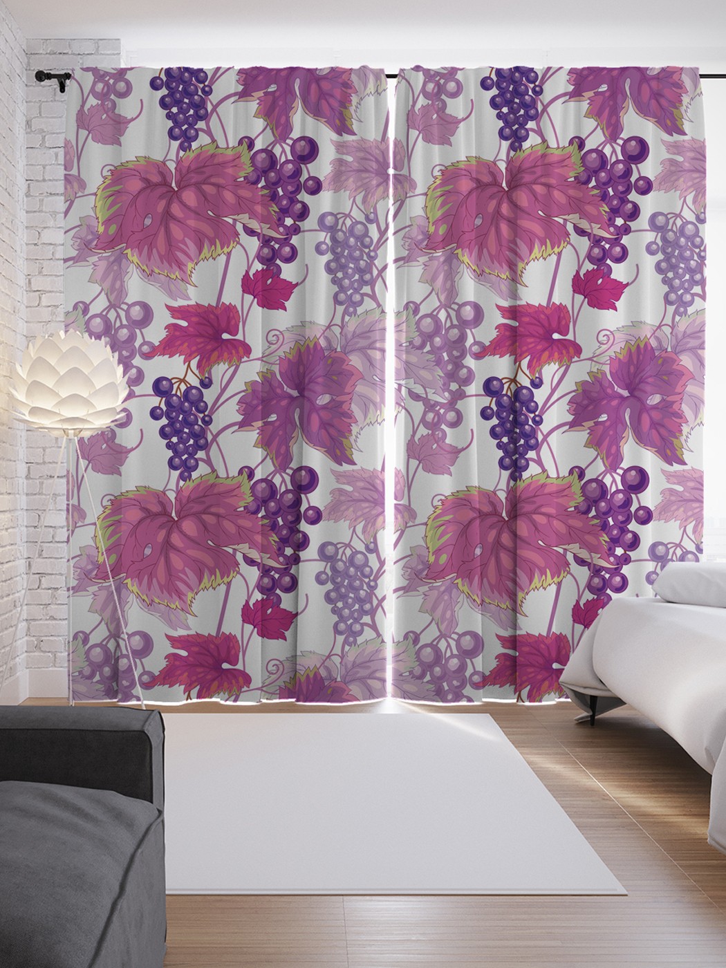 фото Шторы с фотопечатью "сочный виноград" из сатена, 290х265 см joyarty
