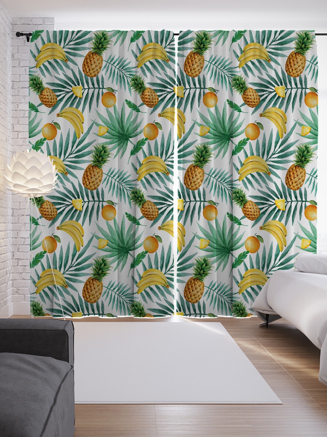 фото Шторы с фотопечатью "тропические фрукты" из сатена, 290х265 см joyarty