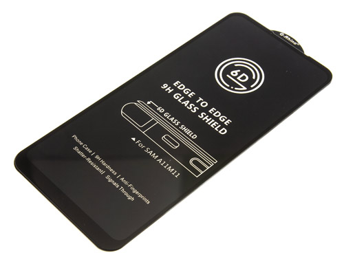 Защитное стекло 9H Black для Samsung A11 черное т/у