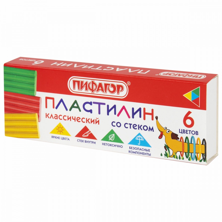Пластилин 6 цветов Пифагор "Веселая такса", 90г, со стеком (106674), 56 уп., Разноцветный
Пластилин 6 цветов Пифагор "Веселая такса", 90г, со стеком (106674), 56 уп., Разноцветный