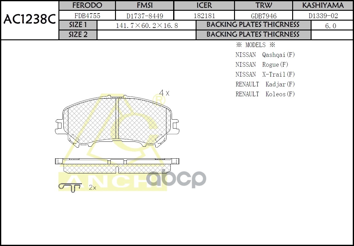 Тормозные Колодки Anchi Ac1238c Nissan Qashqai J11,X-Trail T32 14- Перед. ANCHI арт. AC123
Тормозные Колодки Anchi Ac1238c Nissan Qashqai J11,X-Trail T32 14- Перед. ANCHI арт. AC123