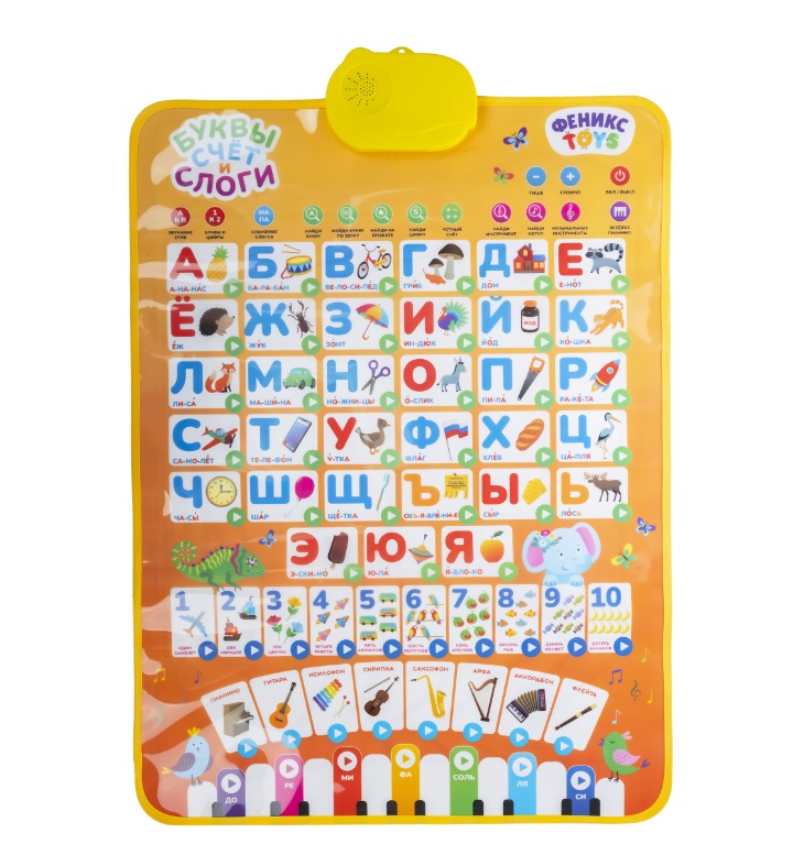 Говорящий интерактивный плакат Феникс Toys Буквы, счет и слоги, 12 режимов, Разноцветный
Говорящий интерактивный плакат Феникс Toys Буквы, счет и слоги, 12 режимов, Разноцветный