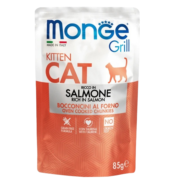 Влажный корм для котят Monge Cat Grill Kitten с норвежским лососем, 28шт по 85г
Влажный корм для котят Monge Cat Grill Kitten с норвежским лососем, 28шт по 85г