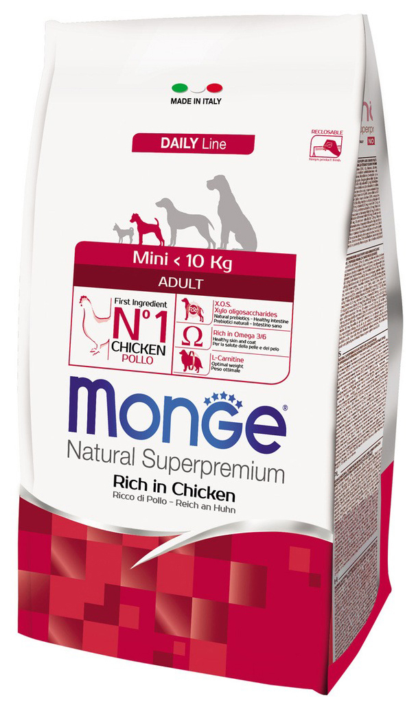 MONGE MONGE DOG MINI ADULT CHICKEN для взрослых собак маленьких пород с курицей (0,8 + 0,8
MONGE MONGE DOG MINI ADULT CHICKEN для взрослых собак маленьких пород с курицей (0,8 + 0,8