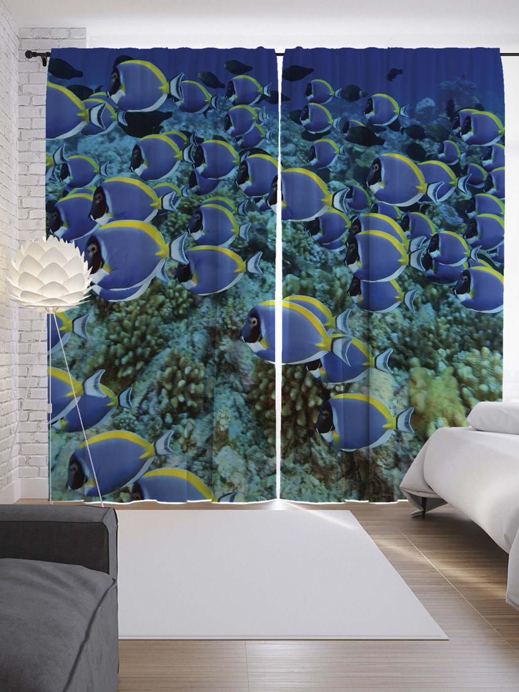 фото Шторы с фотопечатью "рыбная экзотика" из сатена, 290х265 см joyarty