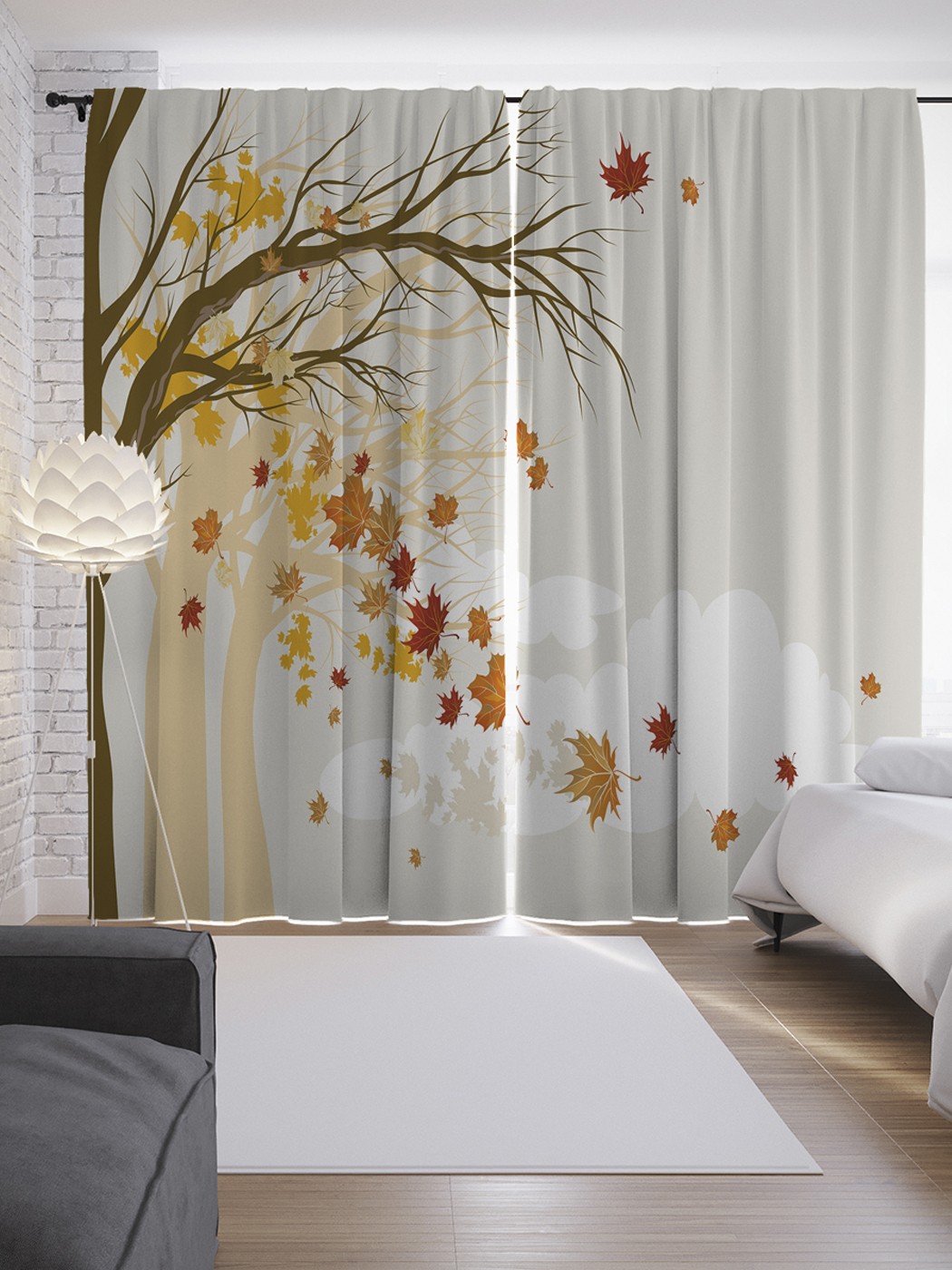 фото Шторы с фотопечатью "прощание с листьями" из сатена, 290х265 см joyarty