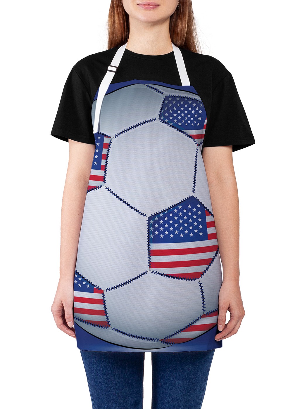 фото Фартук женский joyarty для готовки "мяч футбольный америка", универсальный размер