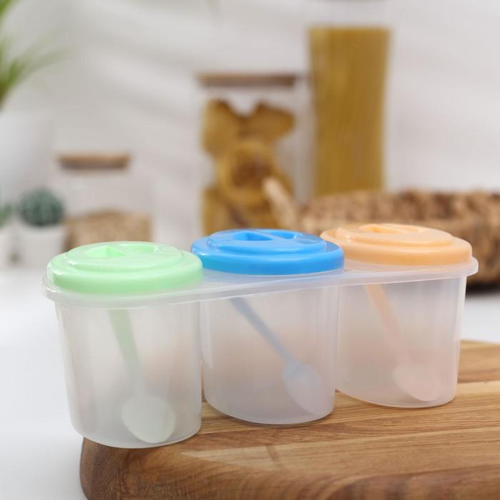 фото Набор банок для сыпучих продуктов «комфорт», 3 шт, 21×9,5×8 см, с ложками, цвет микс nobrand