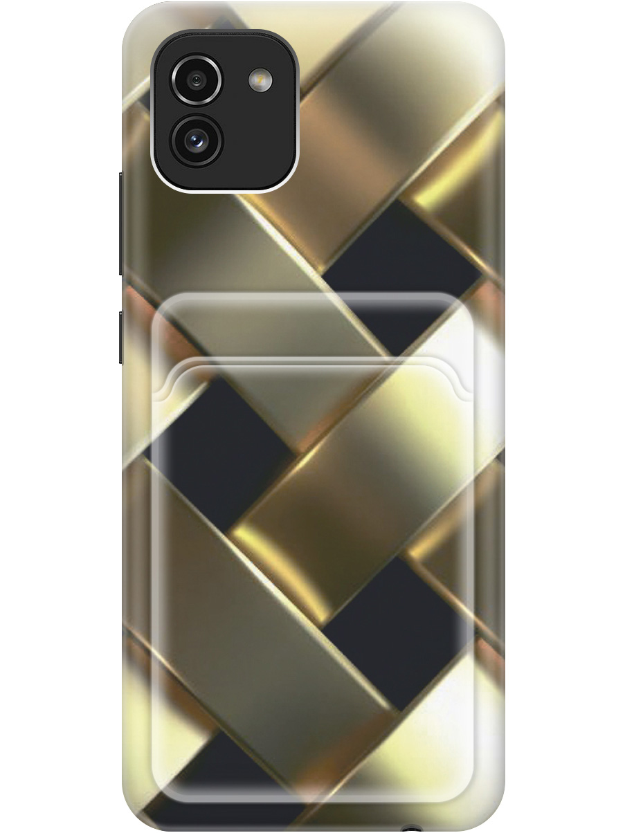 Силиконовый чехол на Samsung Galaxy A03 с рисунком "Золотистое плетение", Золотистый;черный, 20012041 
Силиконовый чехол на Samsung Galaxy A03 с рисунком "Золотистое плетение", Золотистый;черный, 20012041