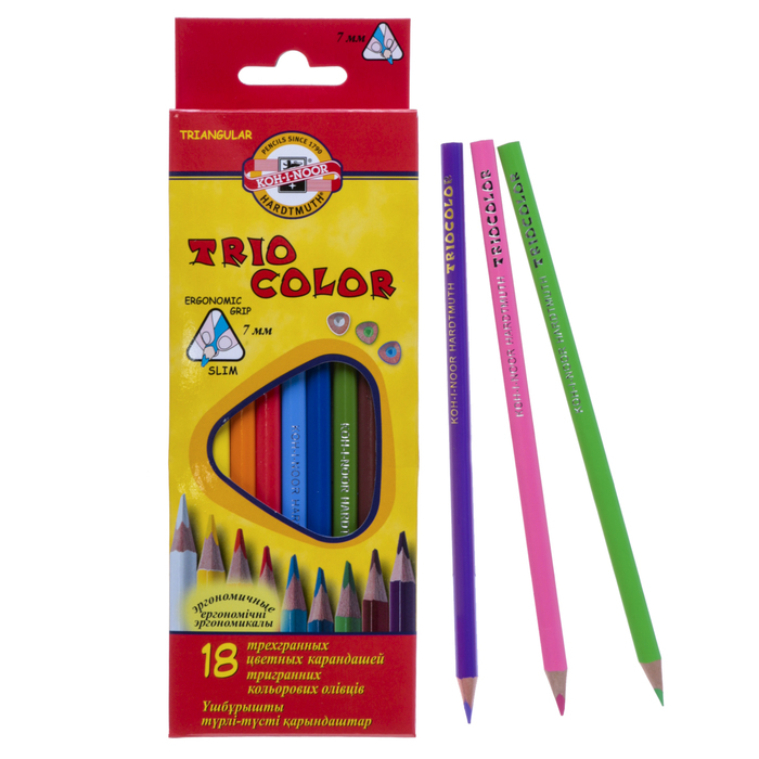 Карандаши 18 цветов, Koh-I-Noor 3133 TRIOCOLOR, картонная упаковка, европодвес, Разноцветные
Карандаши 18 цветов, Koh-I-Noor 3133 TRIOCOLOR, картонная упаковка, европодвес, Разноцветные