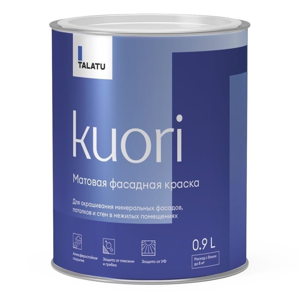 Краска водно-дисперсионная фасадная Talatu Kuori База С белая 900 мл, Белый 
Краска водно-дисперсионная фасадная Talatu Kuori База С белая 900 мл, Белый