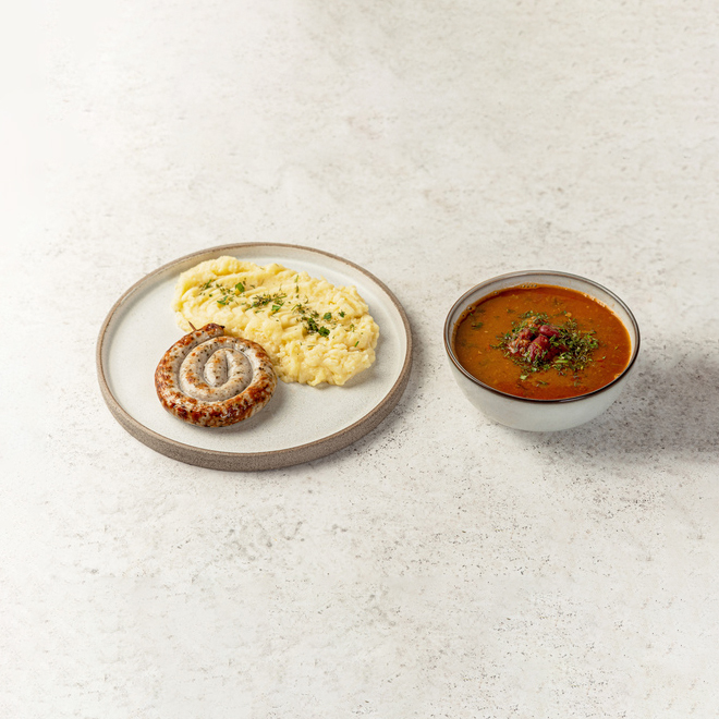 Комплексный обед ВкусВилл суп Грузинский и колбаска Баварская с картофельным пюре 560 г
Комплексный обед ВкусВилл суп Грузинский и колбаска Баварская с картофельным пюре 560 г