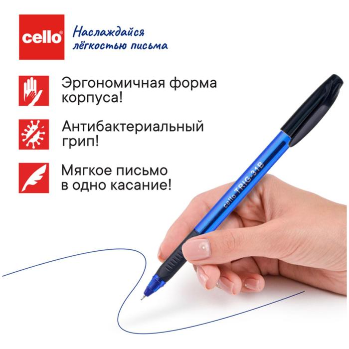 Ручка шариковая Cello Tri-Grip blue barrel, узел 0.7мм, резиновый упор, чернила синие, кор
Ручка шариковая Cello Tri-Grip blue barrel, узел 0.7мм, резиновый упор, чернила синие, кор