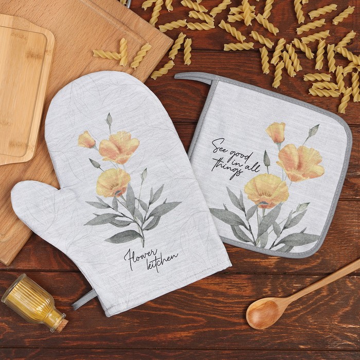 Кухонный набор Этель "Yellow poppies": варежка 20х27 см, прихватка 19х19 см, 100% хлопок,, Желтый;серый, Maquis
Кухонный набор Этель "Yellow poppies": варежка 20х27 см, прихватка 19х19 см, 100% хлопок,, Желтый;серый, Maquis