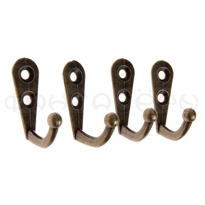 фото Арт узор крючок металл "простой" бронза (набор 4 шт) 3х1,8 см