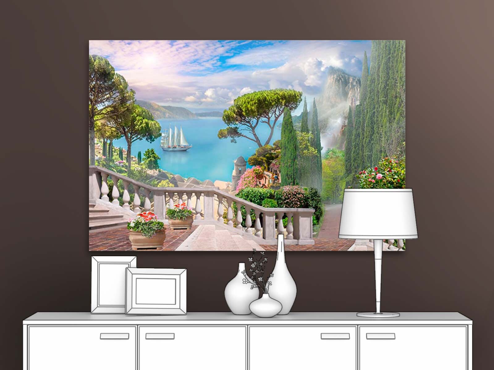 Картина на стену для интерьера ПЕРВОЕ АТЕЛЬЕ "Спуск по лестнице в зеленый сад" 80х53 см, Спуск по лестнице в зеленый сад