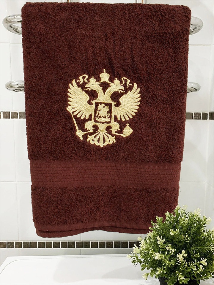 фото Полотенце махровое банное с вышивкой герб халат с вышивкой lux