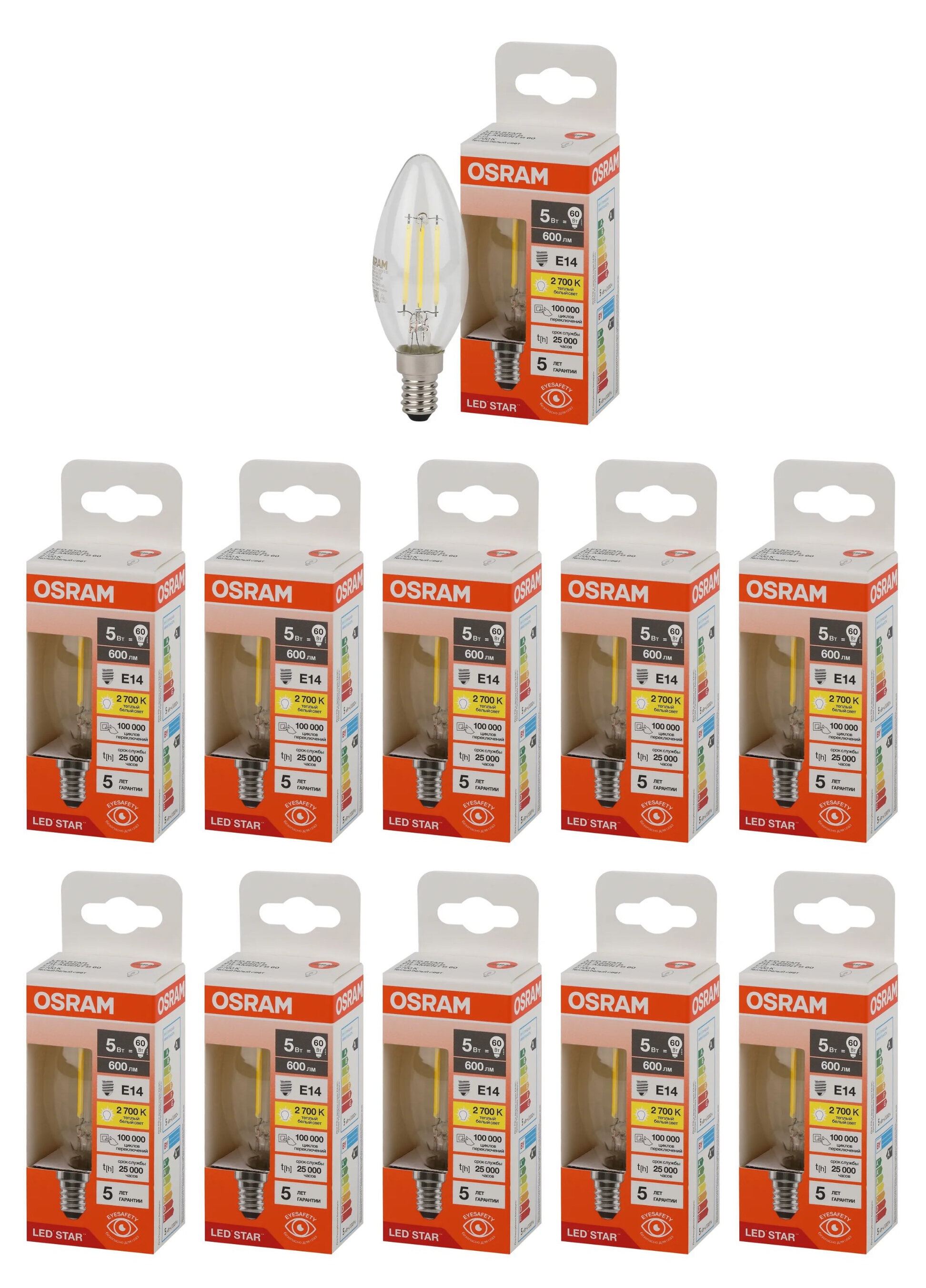 Лампочка светодиодная Osram стекло Свеча B E14 5Вт 220В 600Лм 2700К Теплый белый 10шт, Филамент стекло Свеча B E14 5Вт 220В 600Лм 2700К
Лампочка светодиодная Osram стекло Свеча B E14 5Вт 220В 600Лм 2700К Теплый белый 10шт, Филамент стекло Свеча B E14 5Вт 220В 600Лм 2700К