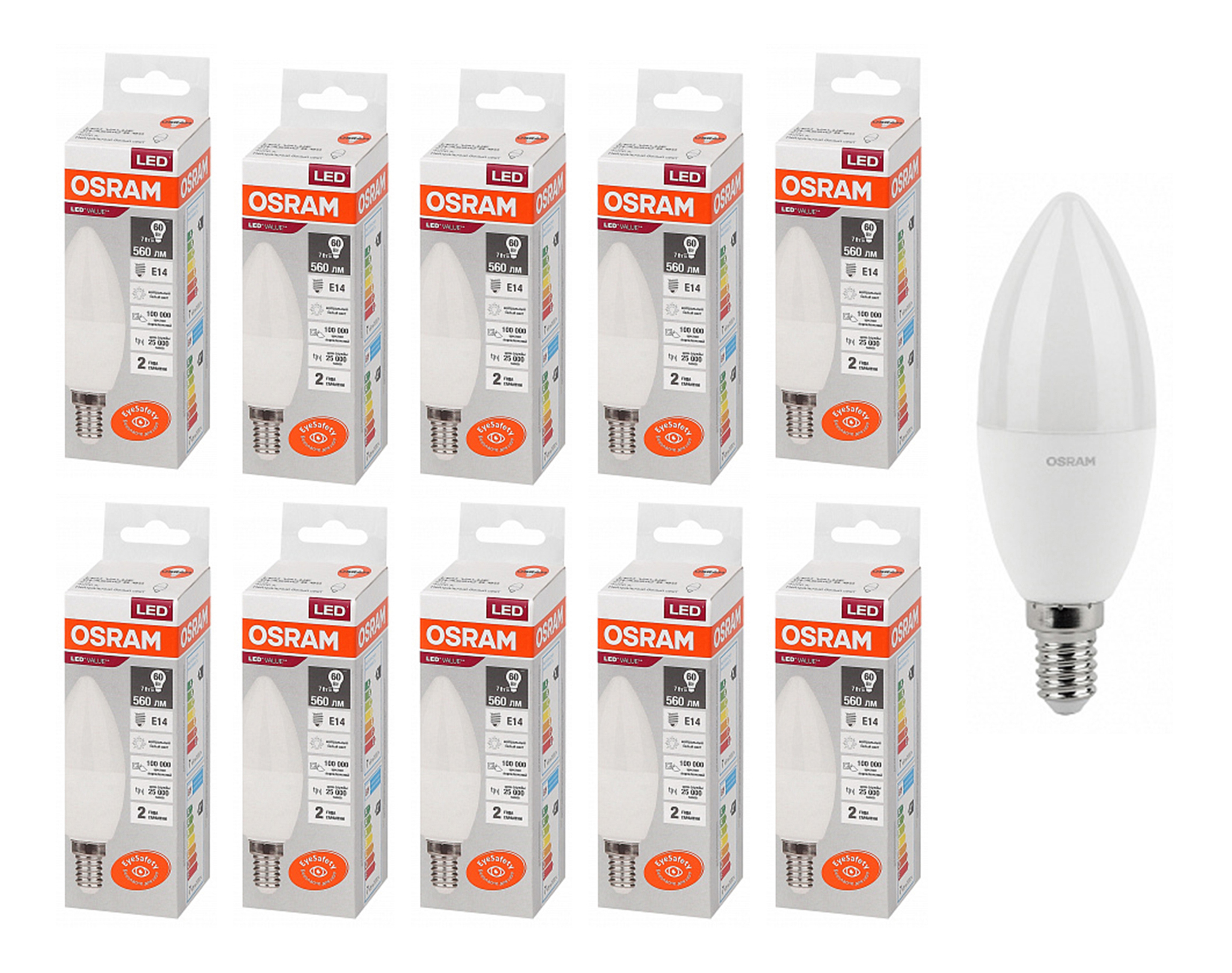 Лампочка светодиодная OSRAM Свеча B E14 7Вт 220В 560Лм 4000К Дневной белый, упак. 10шт, Свеча B E14 7Вт 220В 560Лм 4000К
Лампочка светодиодная OSRAM Свеча B E14 7Вт 220В 560Лм 4000К Дневной белый, упак. 10шт, Свеча B E14 7Вт 220В 560Лм 4000К
