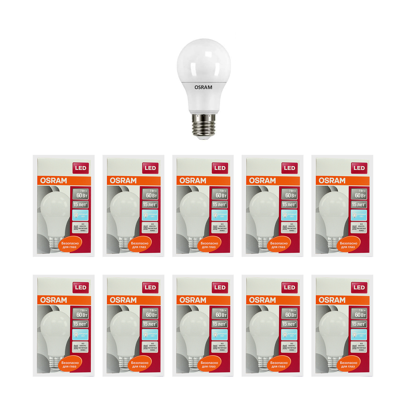Лампочка светодиодная OSRAM Груша A E27 7Вт 220В 660Лм 4000К Дневной белый, упак. 10шт, Груша A E27 7Вт 220В 660Лм 4000К
Лампочка светодиодная OSRAM Груша A E27 7Вт 220В 660Лм 4000К Дневной белый, упак. 10шт, Груша A E27 7Вт 220В 660Лм 4000К
