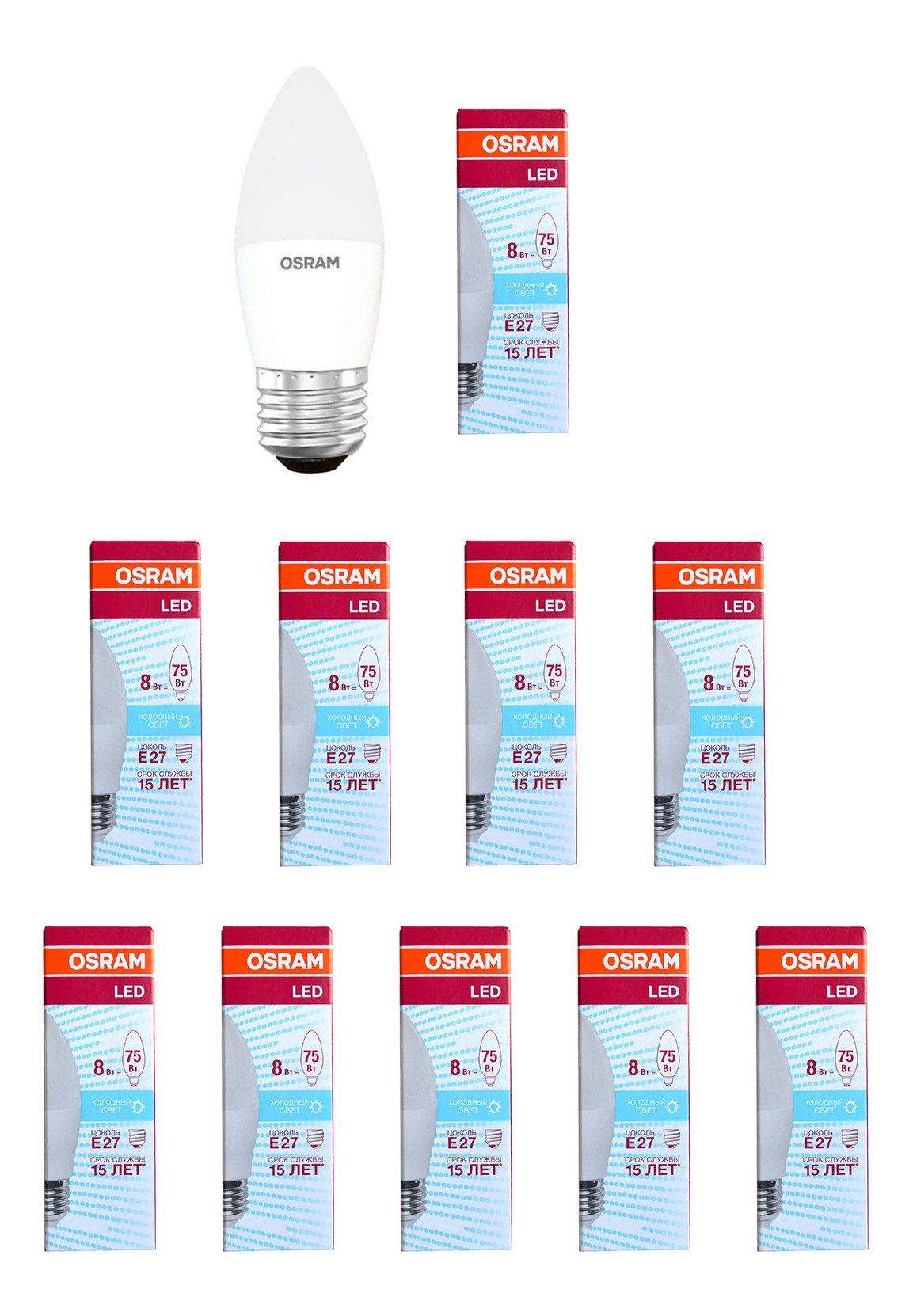 Лампочка светодиодная OSRAM Свеча B E27 8Вт 220В 806Лм 4000К Дневной белый, упак. 10шт, Свеча B E27 8Вт 220В 806Лм 4000К
Лампочка светодиодная OSRAM Свеча B E27 8Вт 220В 806Лм 4000К Дневной белый, упак. 10шт, Свеча B E27 8Вт 220В 806Лм 4000К