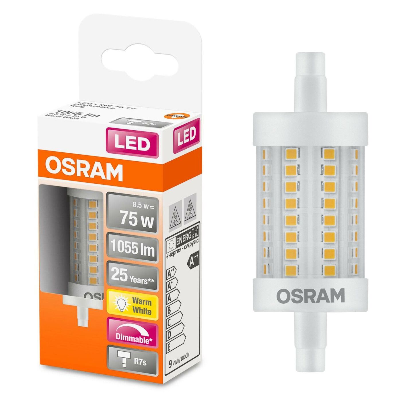 Лампочка светодиодная Osram Линейная R7s Димм 8,5Вт 220В 1055Лм 2700К Теплый белый 1шт, Линейная R7s Диммируемая 8,5Вт 220В 1055Лм 2700К
Лампочка светодиодная Osram Линейная R7s Димм 8,5Вт 220В 1055Лм 2700К Теплый белый 1шт, Линейная R7s Диммируемая 8,5Вт 220В 1055Лм 2700К