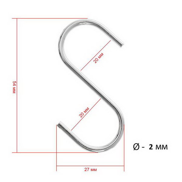 фото Крючок l=5.4, толщина 2 мм, цвет хром, 10 шт.