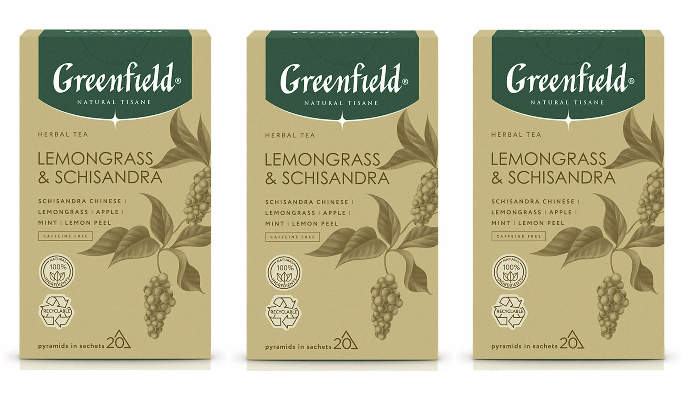 Чай травяной Greenfield Tisane Lemongrass & Schisandra, 20 пирамидок по 1,8 г, 3 упаковки
Чай травяной Greenfield Tisane Lemongrass & Schisandra, 20 пирамидок по 1,8 г, 3 упаковки