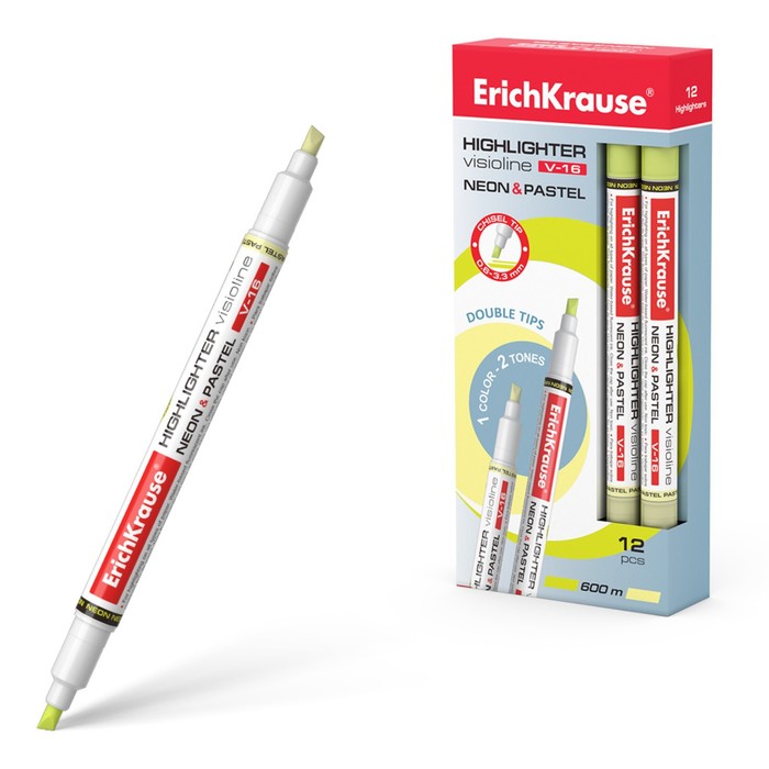 Маркер текстовыделитель ErichKrause Visioline V-16 Neon+Pastel, 0.6-3.3 мм, двусторонний,, Желтый
Маркер текстовыделитель ErichKrause Visioline V-16 Neon+Pastel, 0.6-3.3 мм, двусторонний,, Желтый