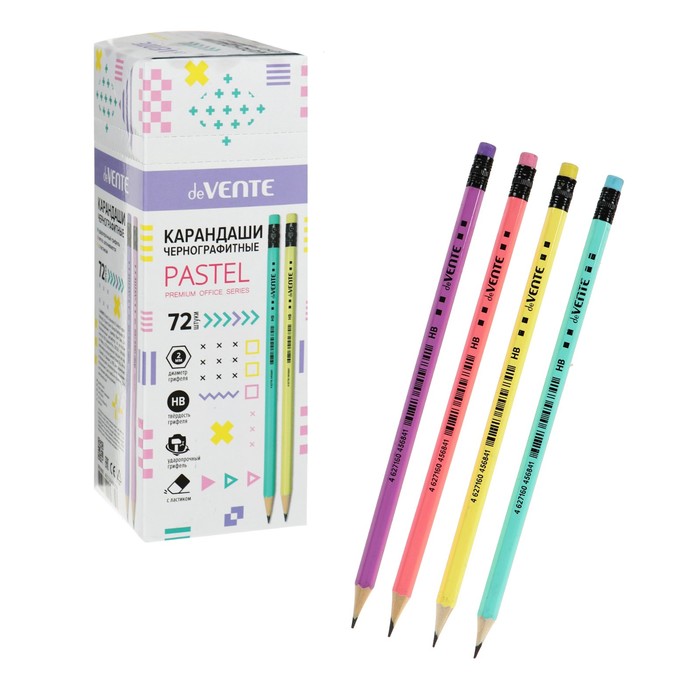 Карандаш чернографитный deVENTE Pastel НВ, с ластиком, d=2 мм, шестигранный, заточенный, м, deVENTE Pastel
Карандаш чернографитный deVENTE Pastel НВ, с ластиком, d=2 мм, шестигранный, заточенный, м, deVENTE Pastel