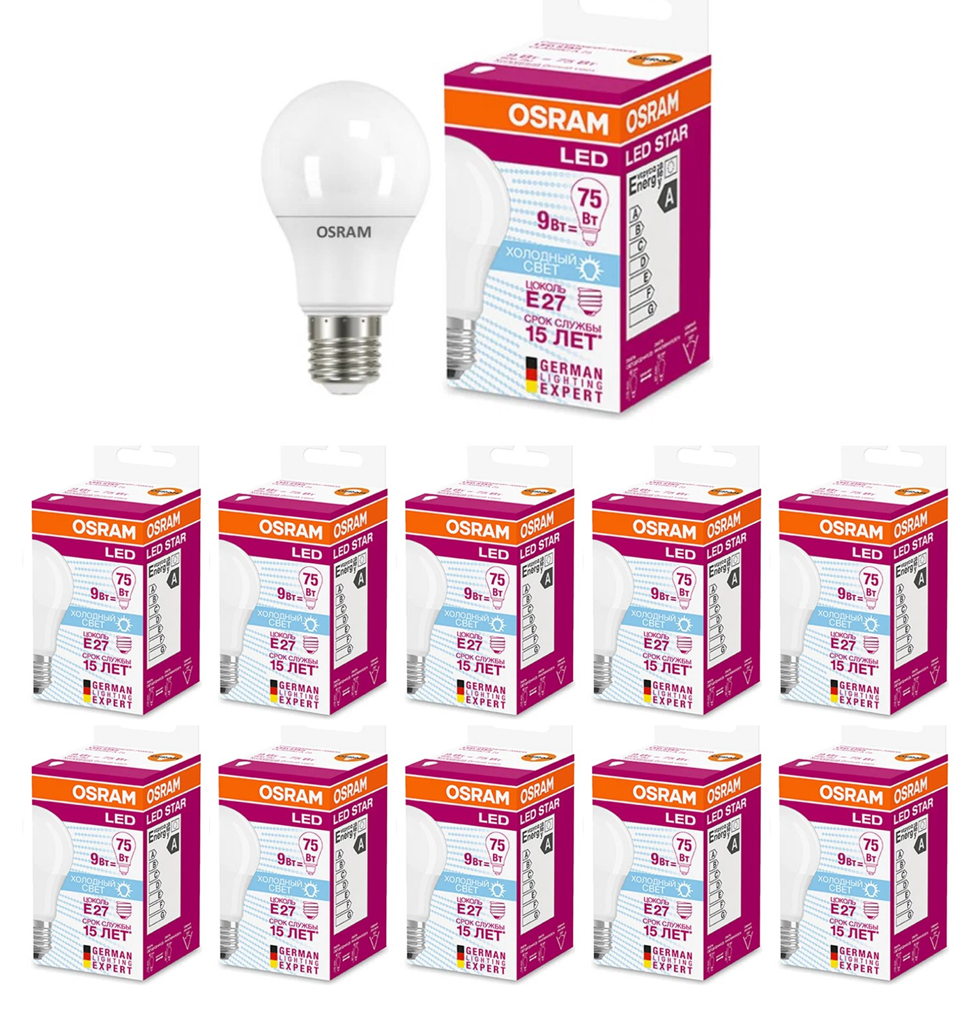 Лампочка светодиодная OSRAM Груша A E27 8,5Вт 220В 806Лм 4000К Дневной белый, упак. 10шт, Груша A E27 8,5Вт 220В 806Лм 4000К
Лампочка светодиодная OSRAM Груша A E27 8,5Вт 220В 806Лм 4000К Дневной белый, упак. 10шт, Груша A E27 8,5Вт 220В 806Лм 4000К