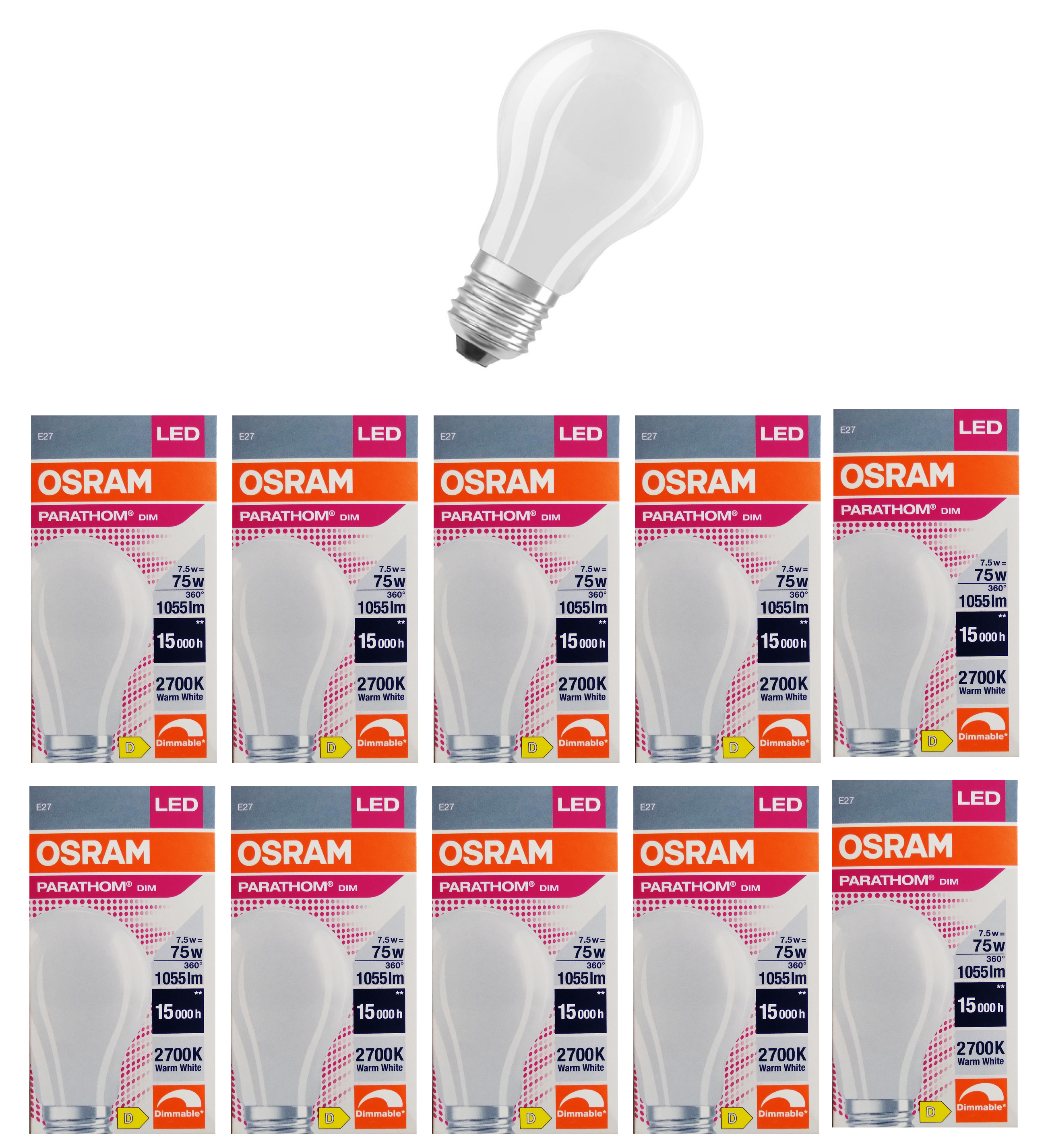 Лампочка светодиодная OSRAM Груша A E27 7,5Вт 220В 1055Лм 2700К Теплый белый упак. 10шт, Груша A E27 7,5Вт 220В 1055Лм 2700К Филамент Диммируемая
Лампочка светодиодная OSRAM Груша A E27 7,5Вт 220В 1055Лм 2700К Теплый белый упак. 10шт, Груша A E27 7,5Вт 220В 1055Лм 2700К Филамент Диммируемая