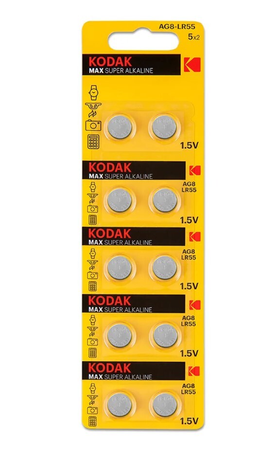 Батарейка Kodak AG8 / G8 / LR1120 / LR55 / SR55 / 391 / 391A / 191 Alkaline 1.5 V (10 шт)
Батарейка Kodak AG8 / G8 / LR1120 / LR55 / SR55 / 391 / 391A / 191 Alkaline 1.5 V (10 шт)
