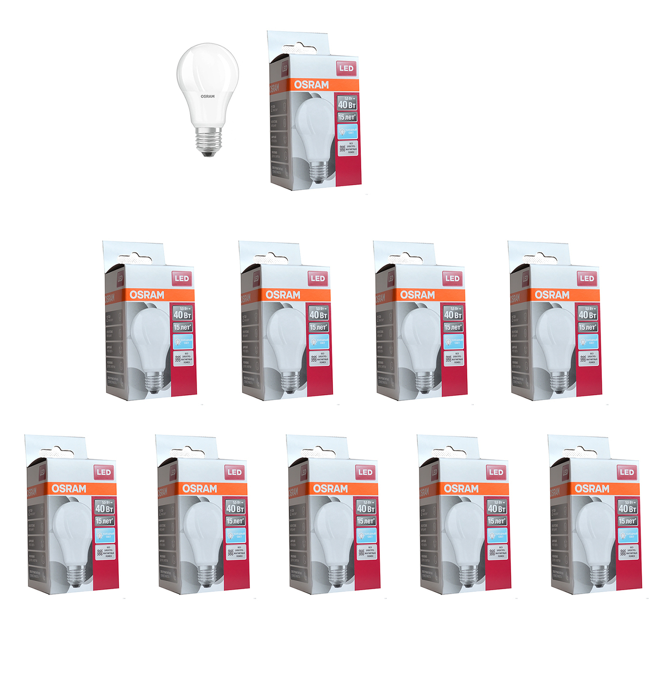Лампочка светодиодная OSRAM Груша A E27 5,5Вт 220В 500Лм 6500К Холодный белый, упак. 10шт, Груша A E27 5,5Вт 220В 500Лм 6500К
Лампочка светодиодная OSRAM Груша A E27 5,5Вт 220В 500Лм 6500К Холодный белый, упак. 10шт, Груша A E27 5,5Вт 220В 500Лм 6500К