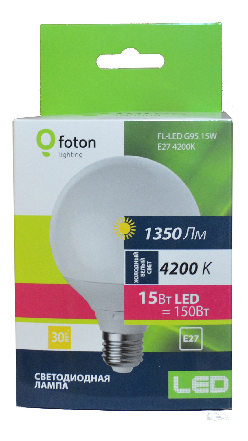 Лампочка светодиодная Foton Lighting Шар G95 E27 15Вт 220В 1350Лм 4200К Дневной белый 1шт, Шар G95 E27 15Вт 220В 1350Лм 4200К
Лампочка светодиодная Foton Lighting Шар G95 E27 15Вт 220В 1350Лм 4200К Дневной белый 1шт, Шар G95 E27 15Вт 220В 1350Лм 4200К