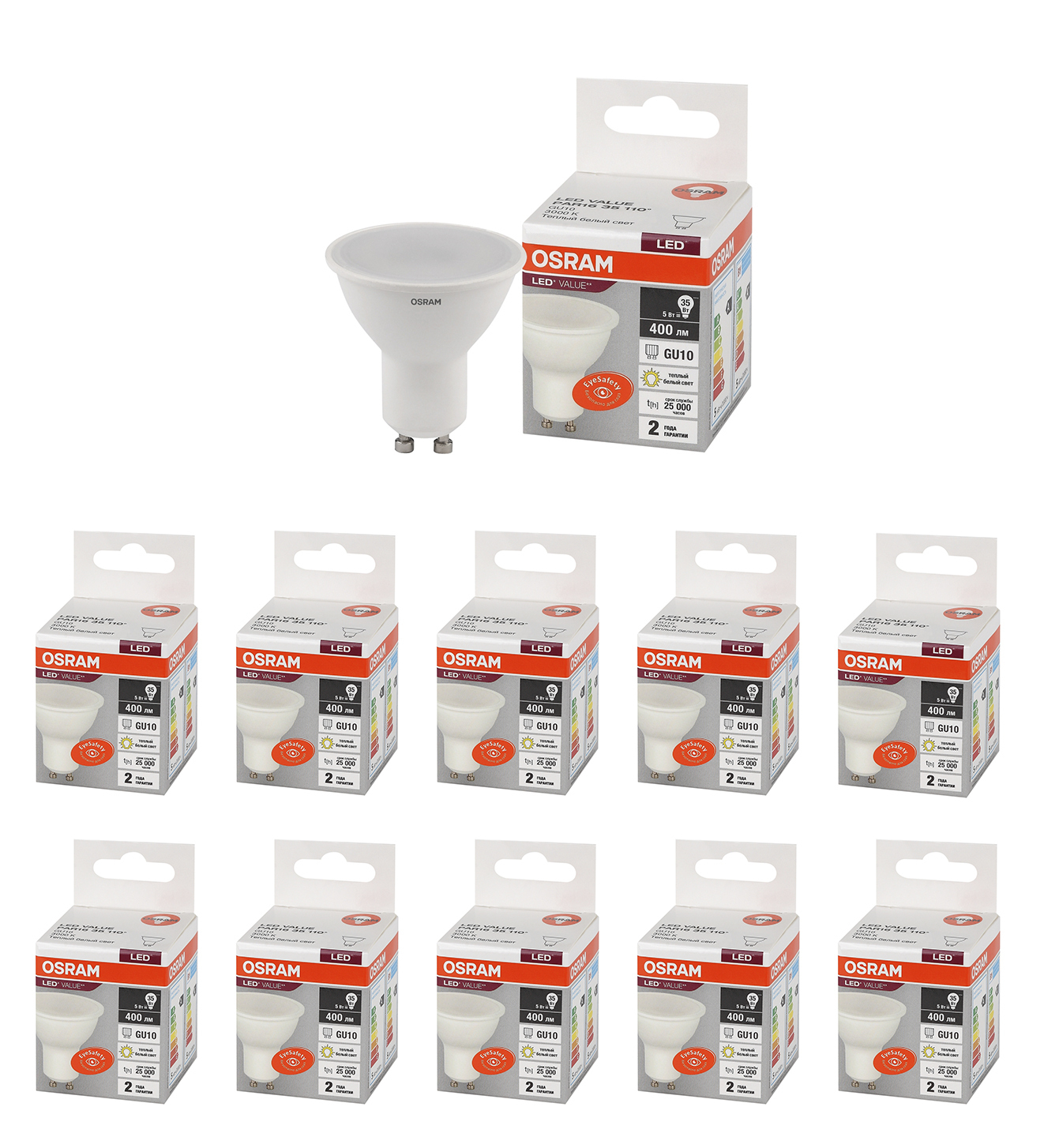 Лампочка светодиодная OSRAM Софит PAR16 GU10 5Вт 220В 400Лм 3000К Теплый белый, упак. 10шт, Софит PAR16 GU10 5Вт 220В 400Лм 3000К
Лампочка светодиодная OSRAM Софит PAR16 GU10 5Вт 220В 400Лм 3000К Теплый белый, упак. 10шт, Софит PAR16 GU10 5Вт 220В 400Лм 3000К