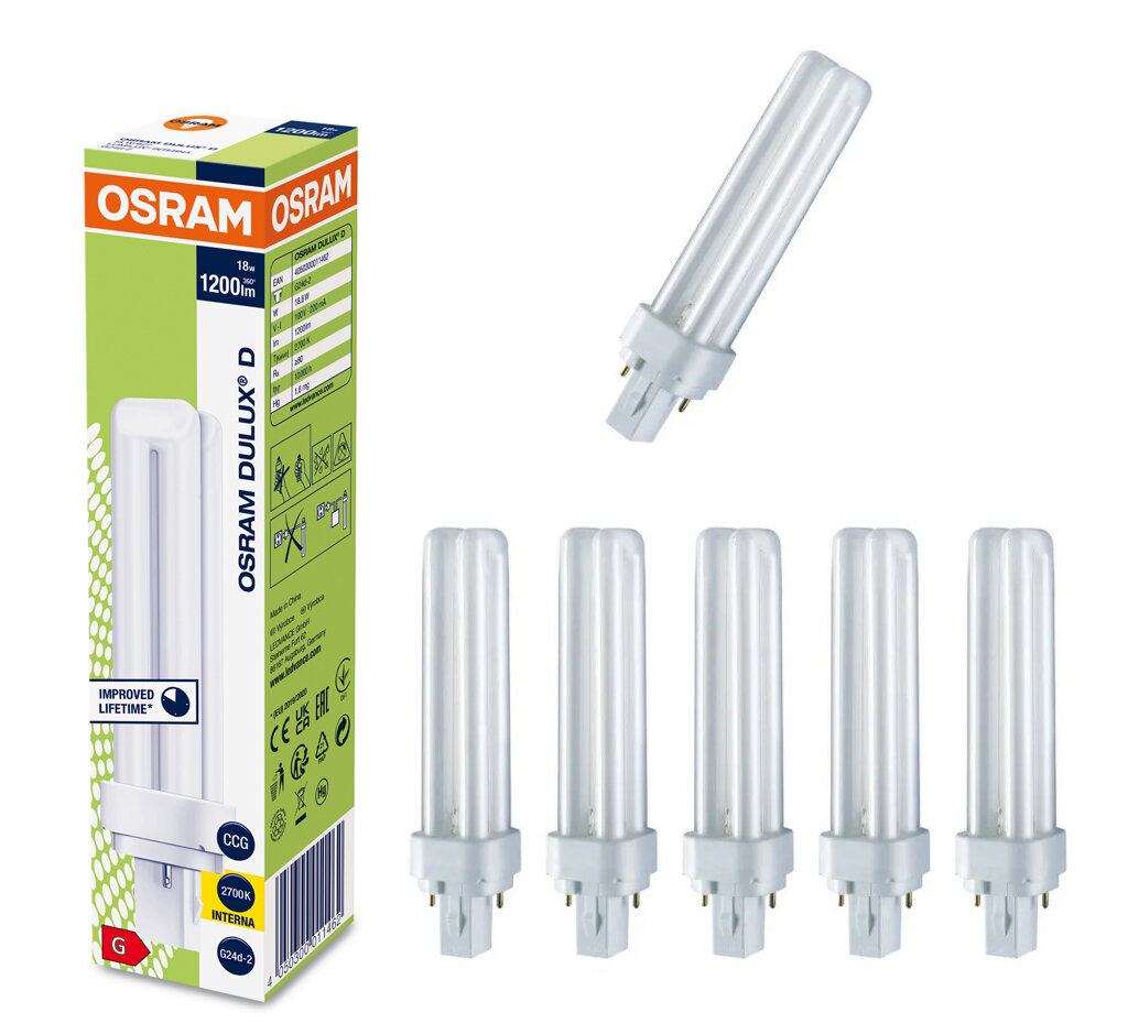 Лампа люминесцентная Osram DULUX D 18W/41-827 G24d-2 мягкий тёплый белый 2700К, упак. 10шт, DULUX D 18W/41-827 G24d-2 мягкий тёплый 2700К
Лампа люминесцентная Osram DULUX D 18W/41-827 G24d-2 мягкий тёплый белый 2700К, упак. 10шт, DULUX D 18W/41-827 G24d-2 мягкий тёплый 2700К