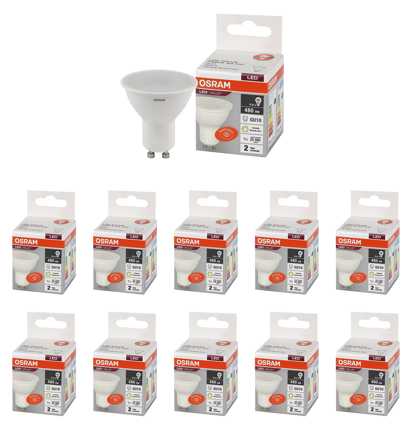 Лампочка светодиодная OSRAM Софит PAR16 GU10 6Вт 220В 480Лм 3000К Теплый белый, упак. 10шт, Софит PAR16 GU10 6Вт 220В 480Лм 3000К
Лампочка светодиодная OSRAM Софит PAR16 GU10 6Вт 220В 480Лм 3000К Теплый белый, упак. 10шт, Софит PAR16 GU10 6Вт 220В 480Лм 3000К
