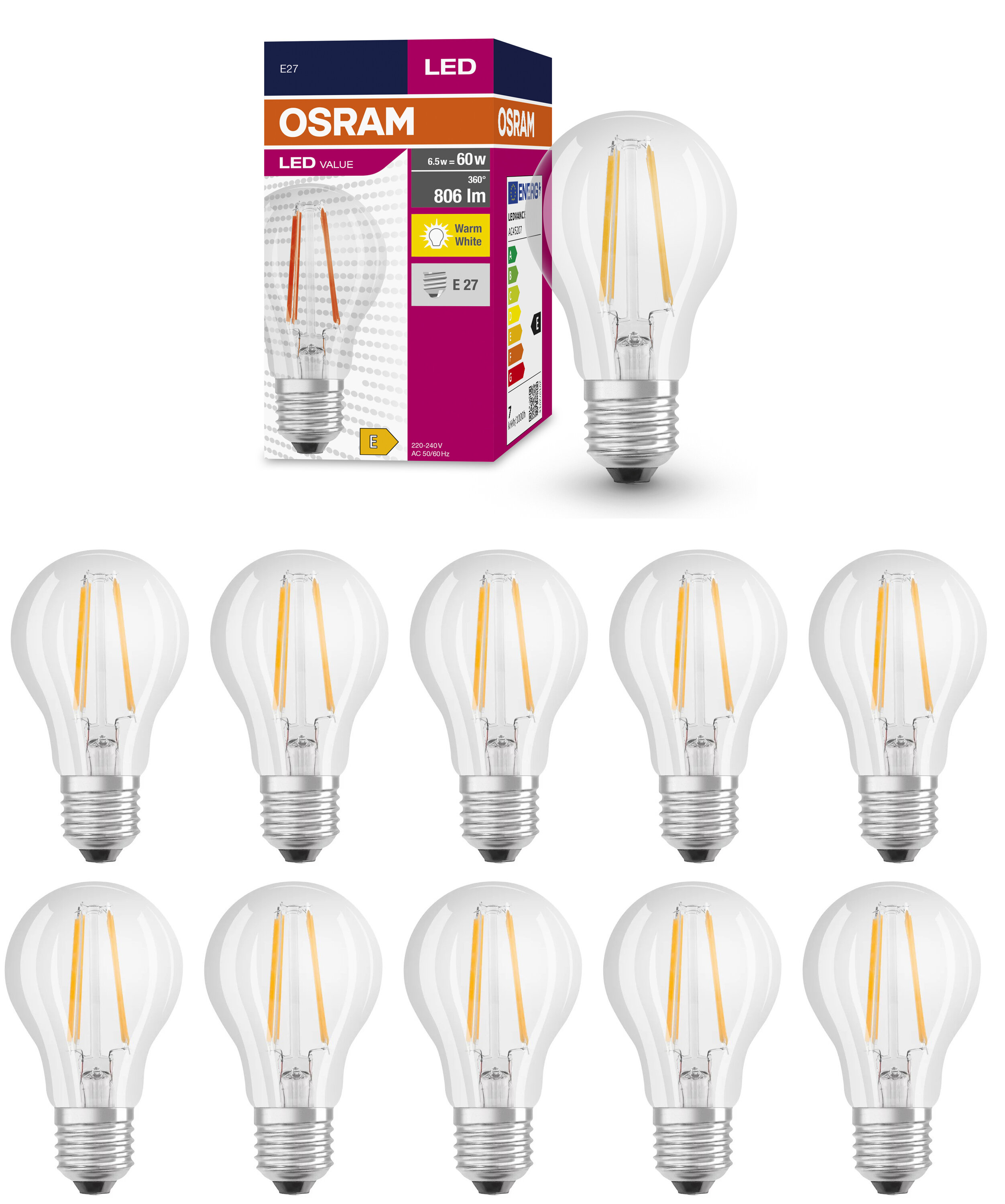 Лампочка светодиодная OSRAM Груша A E27 7Вт 220В 806Лм 2700К Теплый белый Филаментная 10шт, Груша A E27 7Вт 220В 806Лм 2700К Филамент
Лампочка светодиодная OSRAM Груша A E27 7Вт 220В 806Лм 2700К Теплый белый Филаментная 10шт, Груша A E27 7Вт 220В 806Лм 2700К Филамент