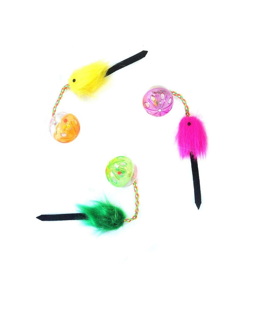 фото Набор игрушек для кошек шарики-погремушки с хвостиком, 3 шт ripoma