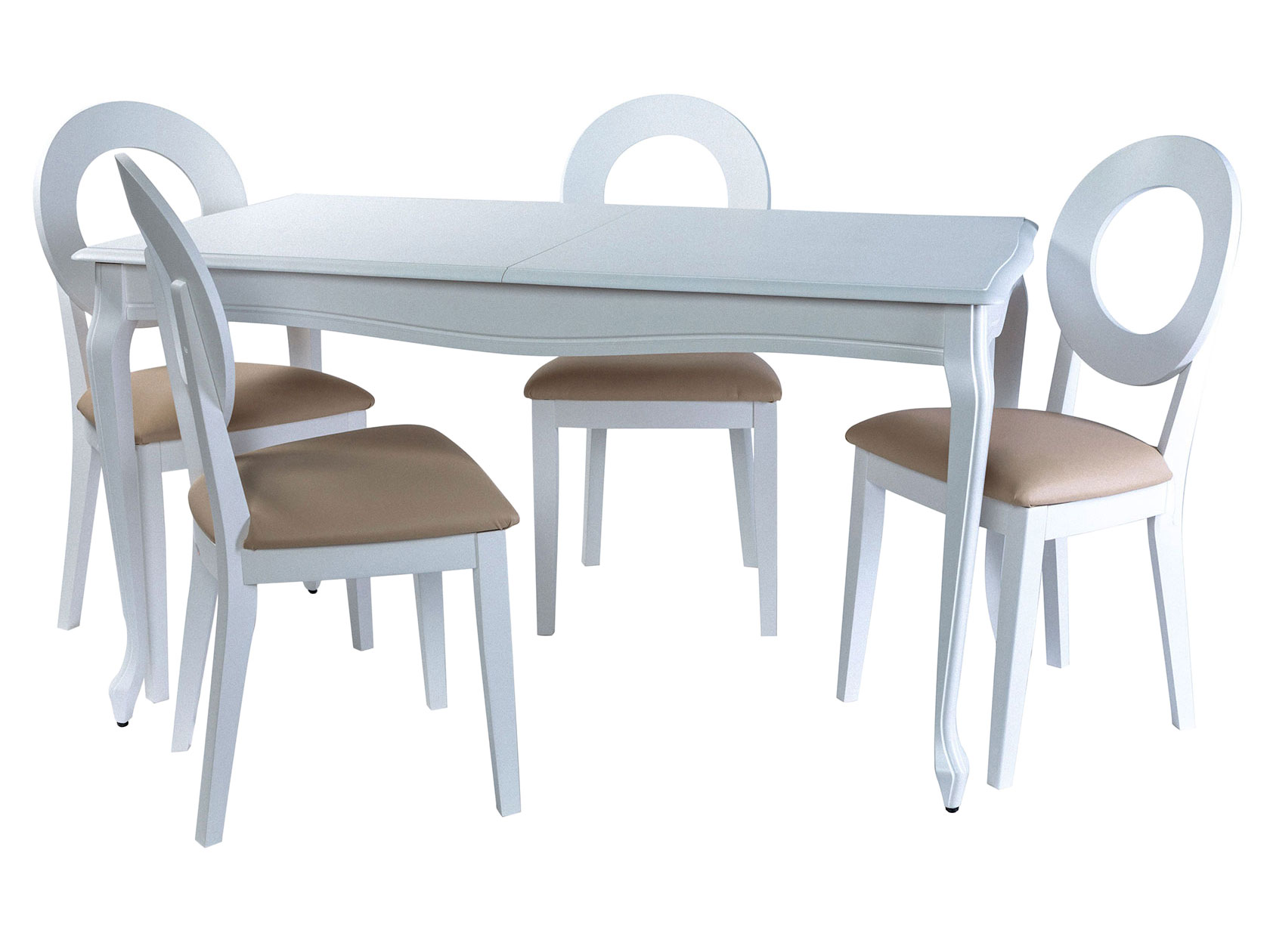 фото Обеденная группа кабриоль стол + 4 стула коломбо эмаль белая/nitro cream, кожзам, малый аврора