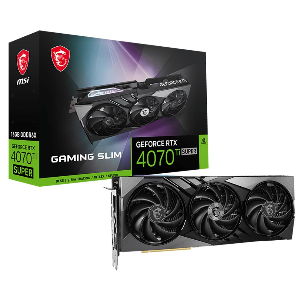 Видеокарта MSI NVIDIA GeForce RTX 4070 Ti SUPER GAMING SLIM, GeForce RTX 4070 Ti SUPER GAMING SLIM
Видеокарта MSI NVIDIA GeForce RTX 4070 Ti SUPER GAMING SLIM, GeForce RTX 4070 Ti SUPER GAMING SLIM