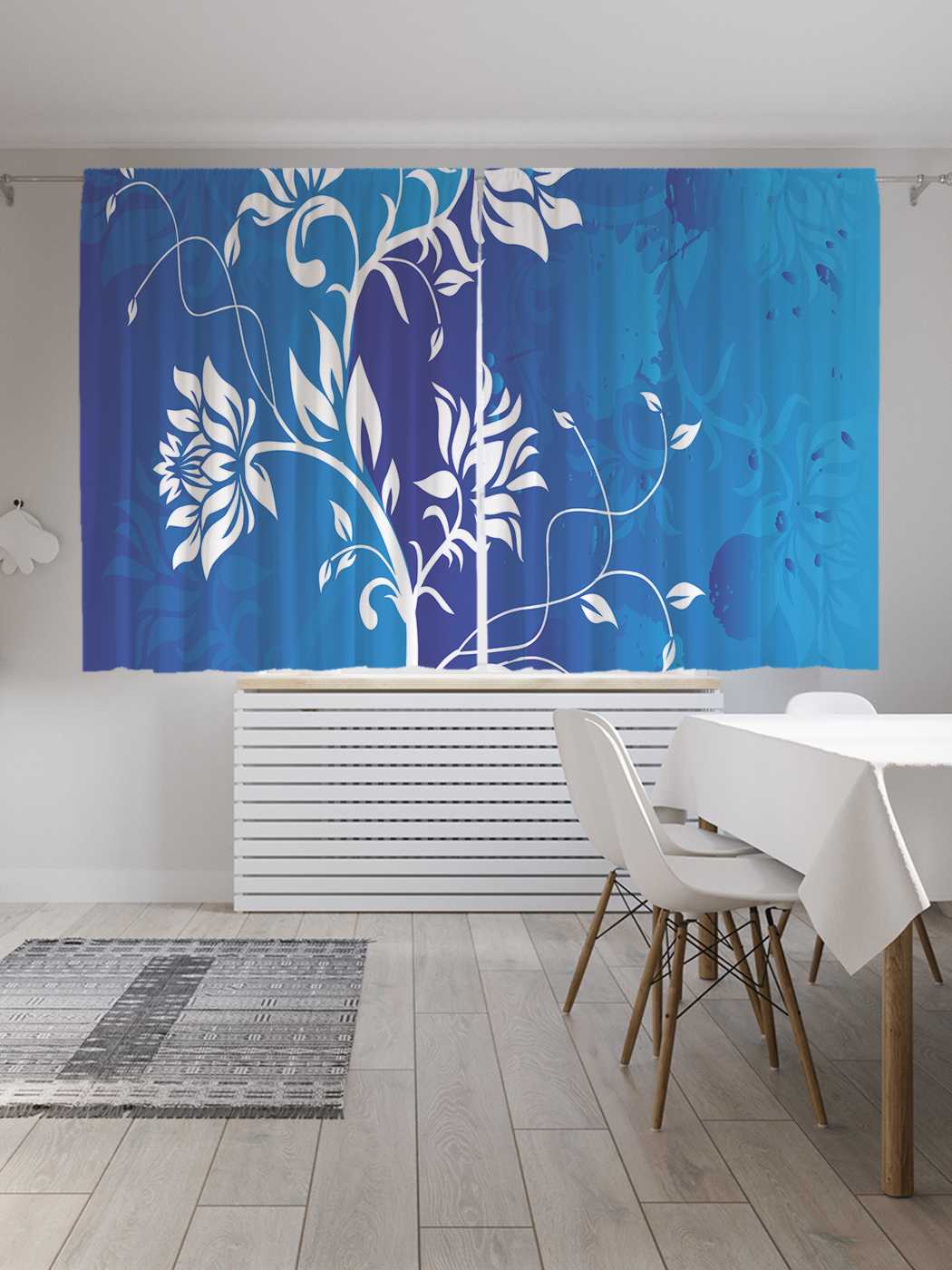 фото Шторы с фотопечатью joyarty "силуэт цветения" из сатена, 290х180 см