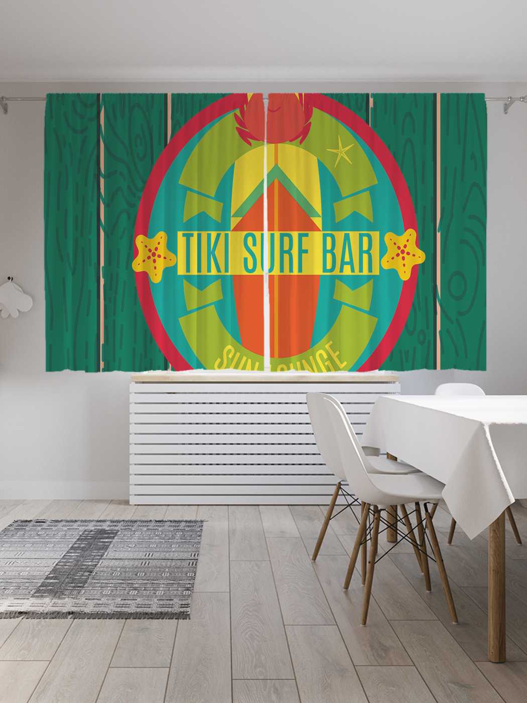 фото Шторы с фотопечатью joyarty "бар для серфингистов" из сатена, 290х180 см