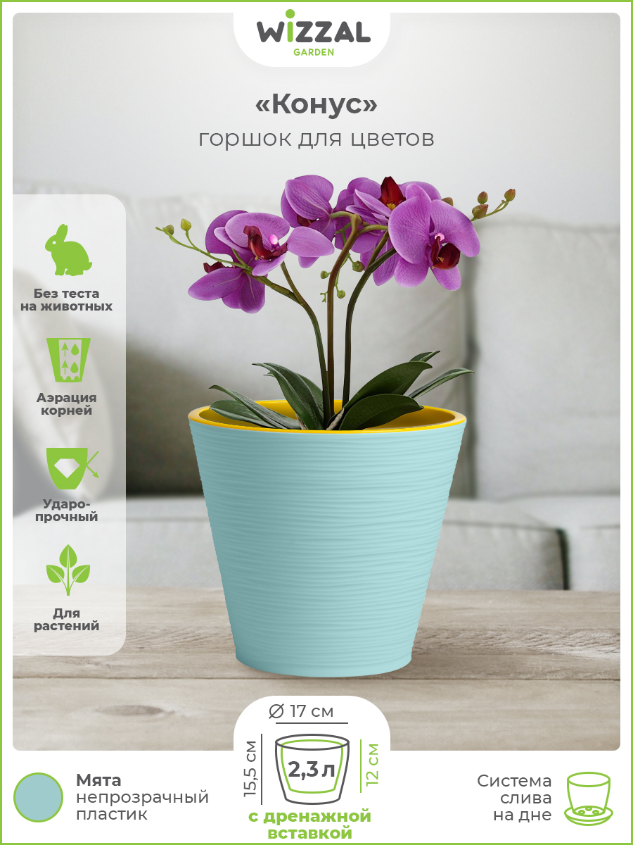 Цветочный горшок Wizzal Garden Конус с вкладкой 4867 2,3 л мята 1 шт., Конус с вкладкой
Цветочный горшок Wizzal Garden Конус с вкладкой 4867 2,3 л мята 1 шт., Конус с вкладкой
